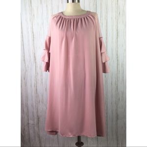Suzanne Betro Dusty Rose Ruffle-Sleeve Midi Dress
